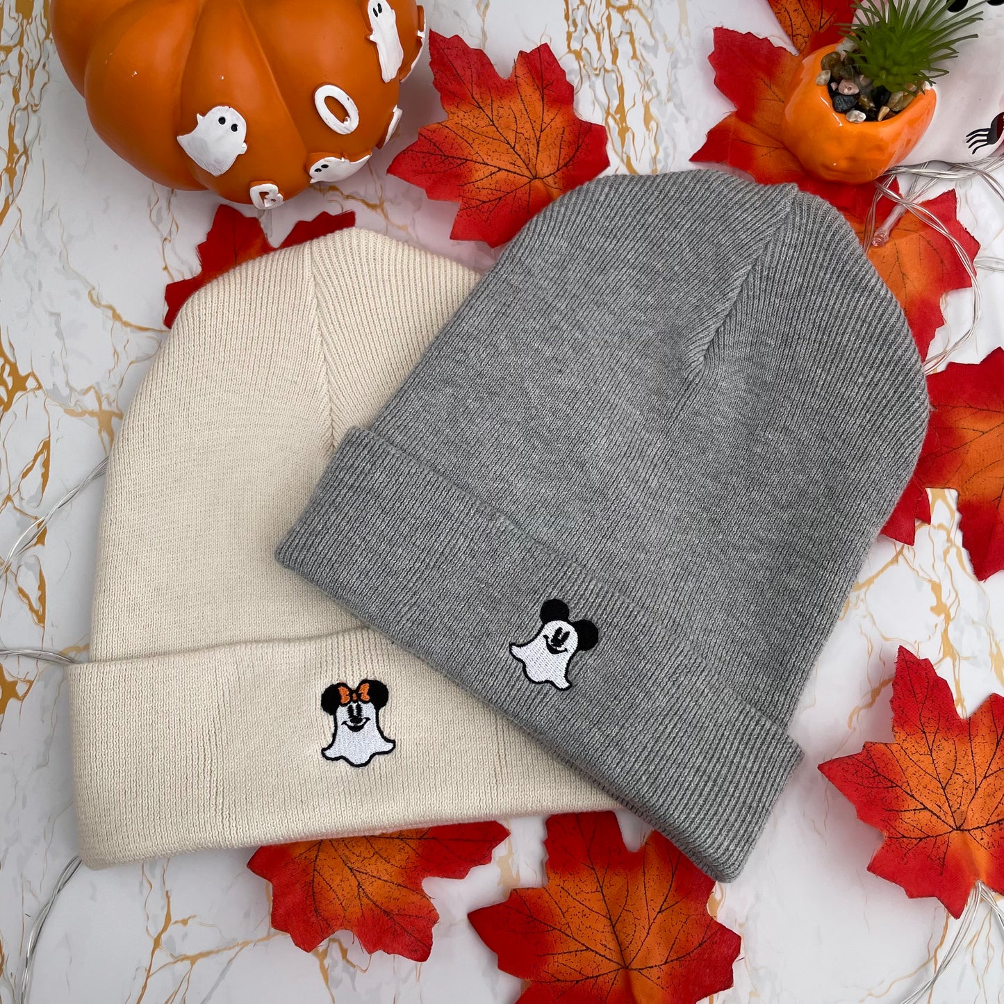 Minnie and Mickey Ghost Embroidered Beanie