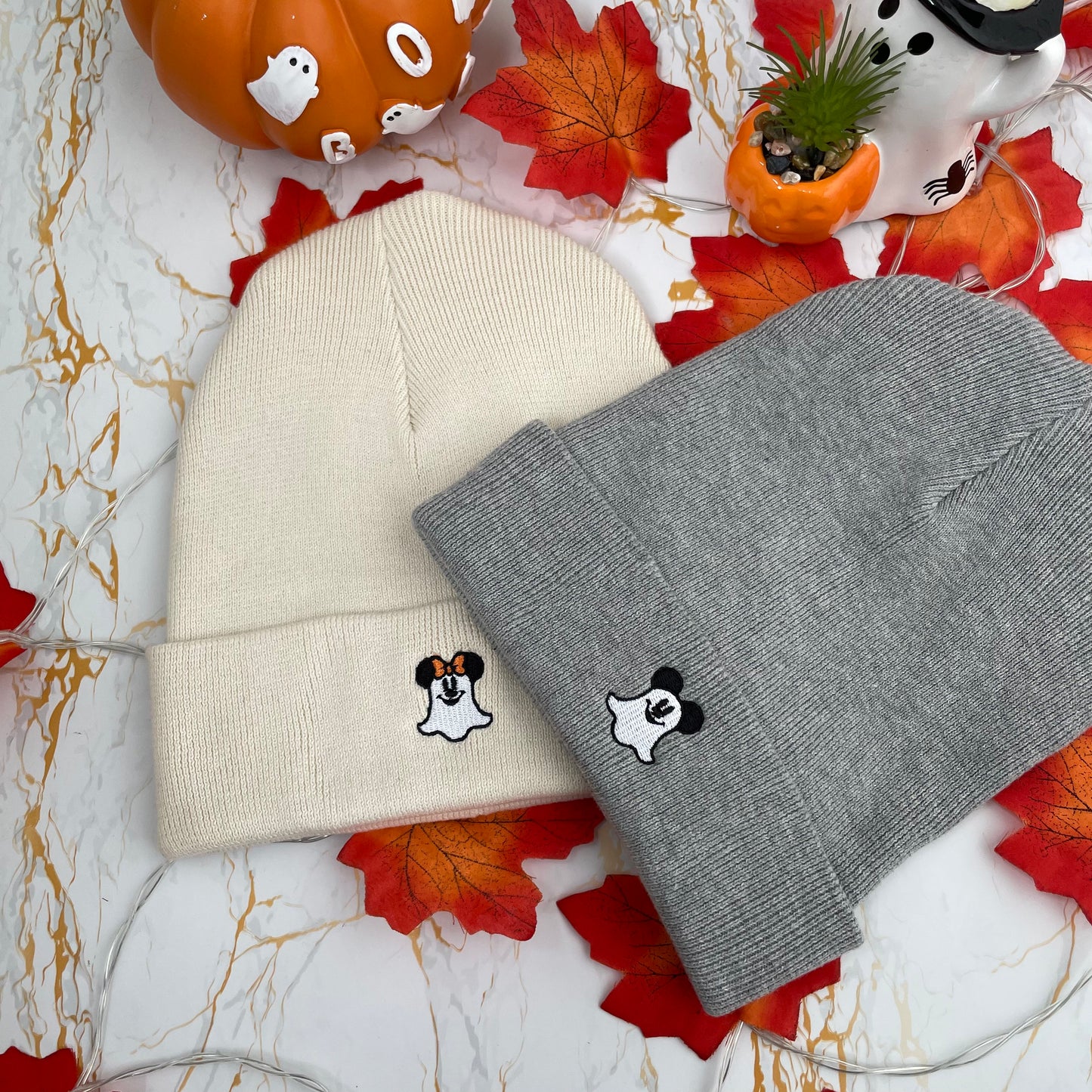 Minnie and Mickey Ghost Embroidered Beanie