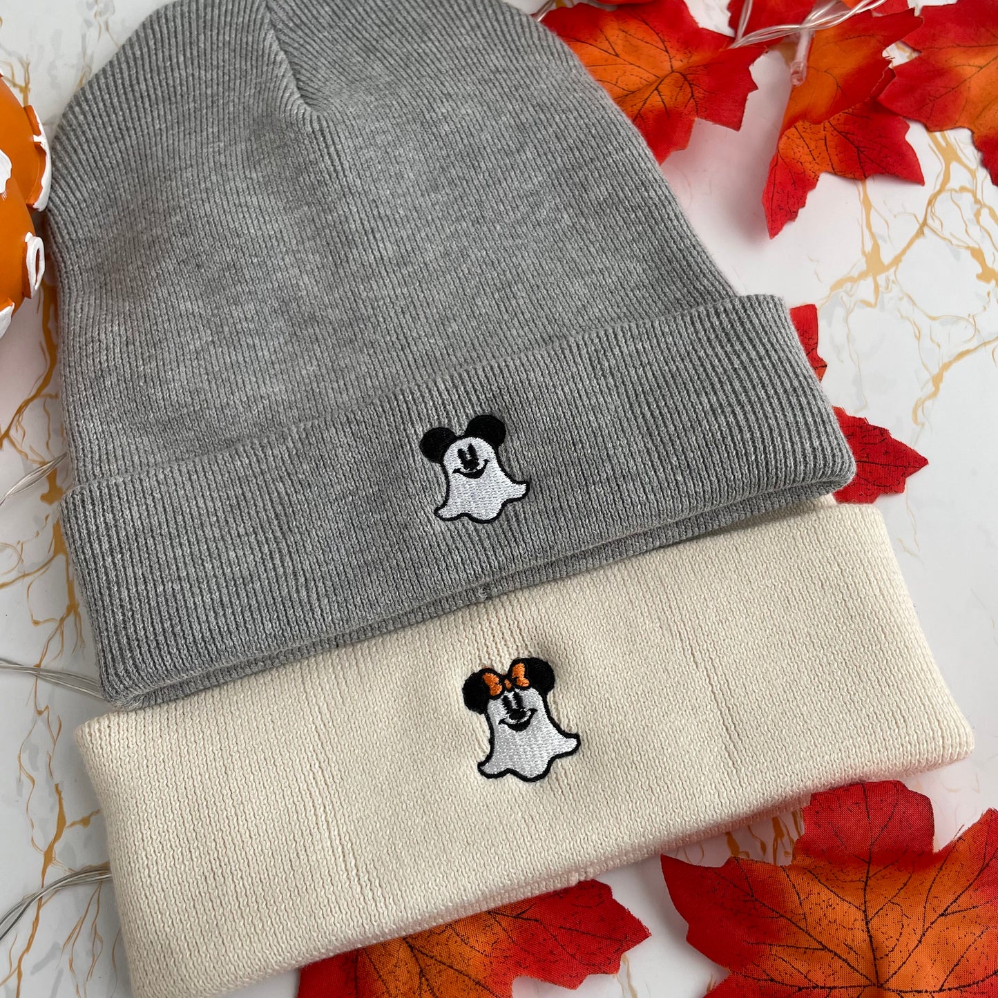 Minnie and Mickey Ghost Embroidered Beanie