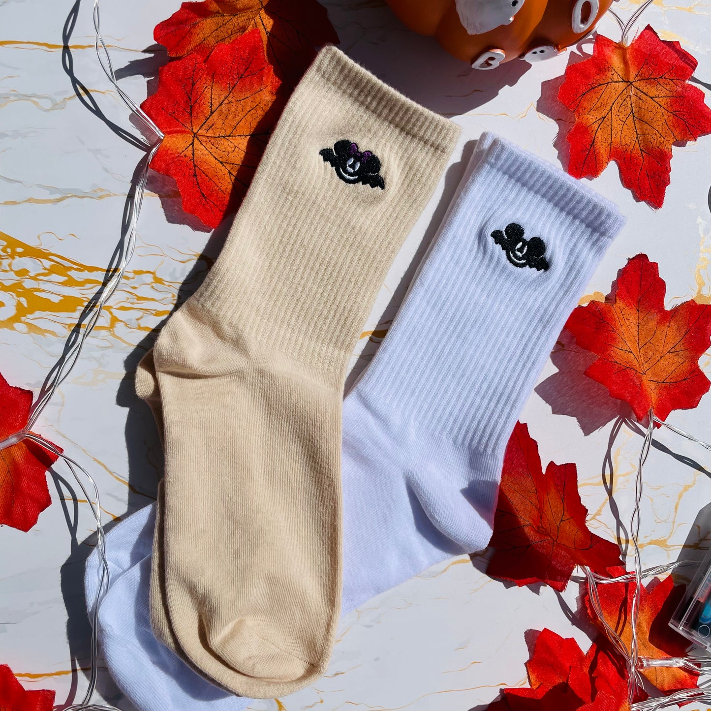 Minnie and Mickey Bat Embroidered Socks