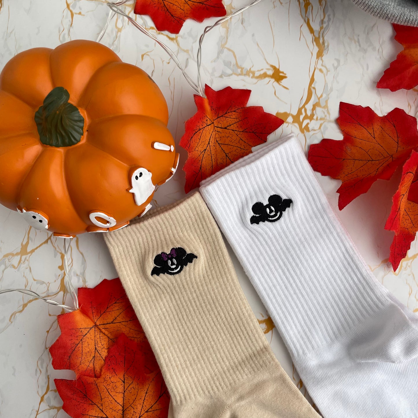 Minnie and Mickey Bat Embroidered Socks