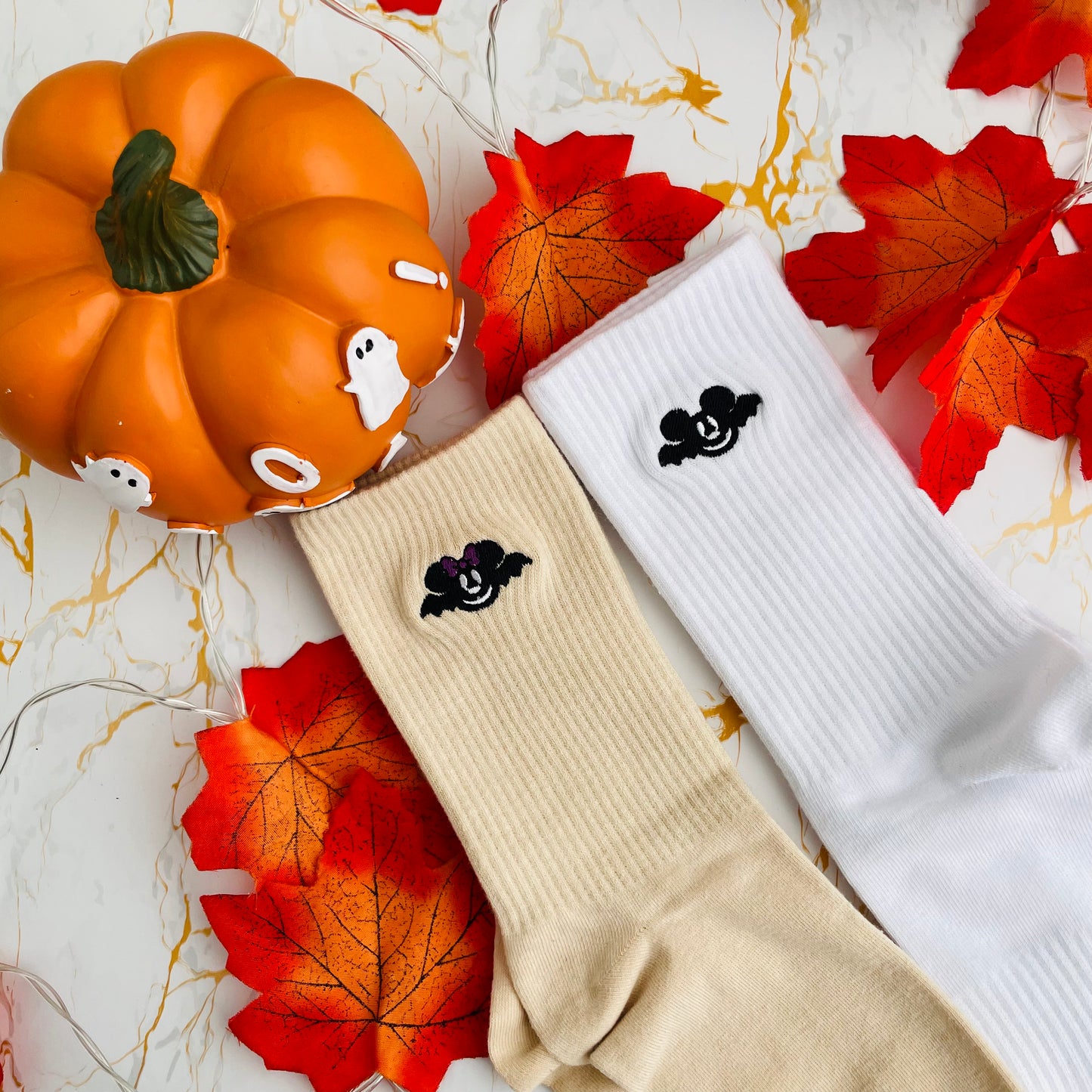 Minnie and Mickey Bat Embroidered Socks