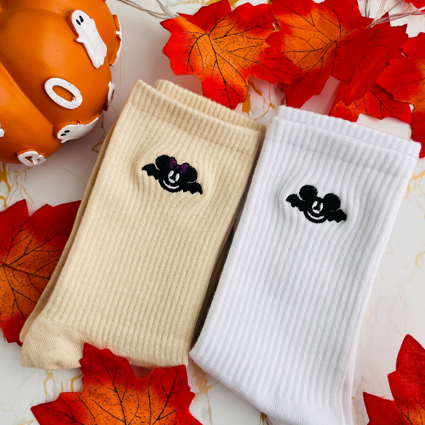 Minnie and Mickey Bat Embroidered Socks