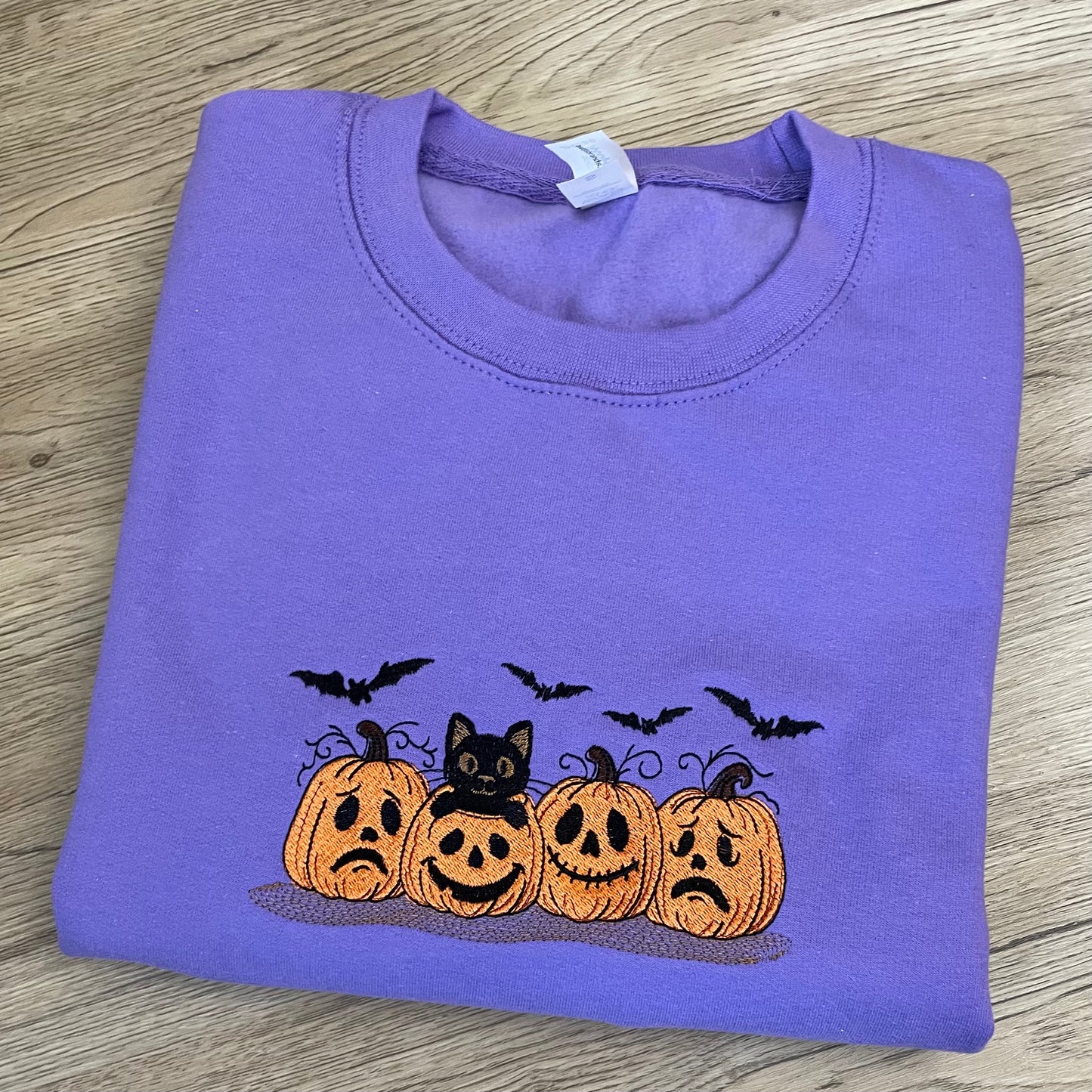 Pumpkin And Cat Embroidered Sweatshirt
