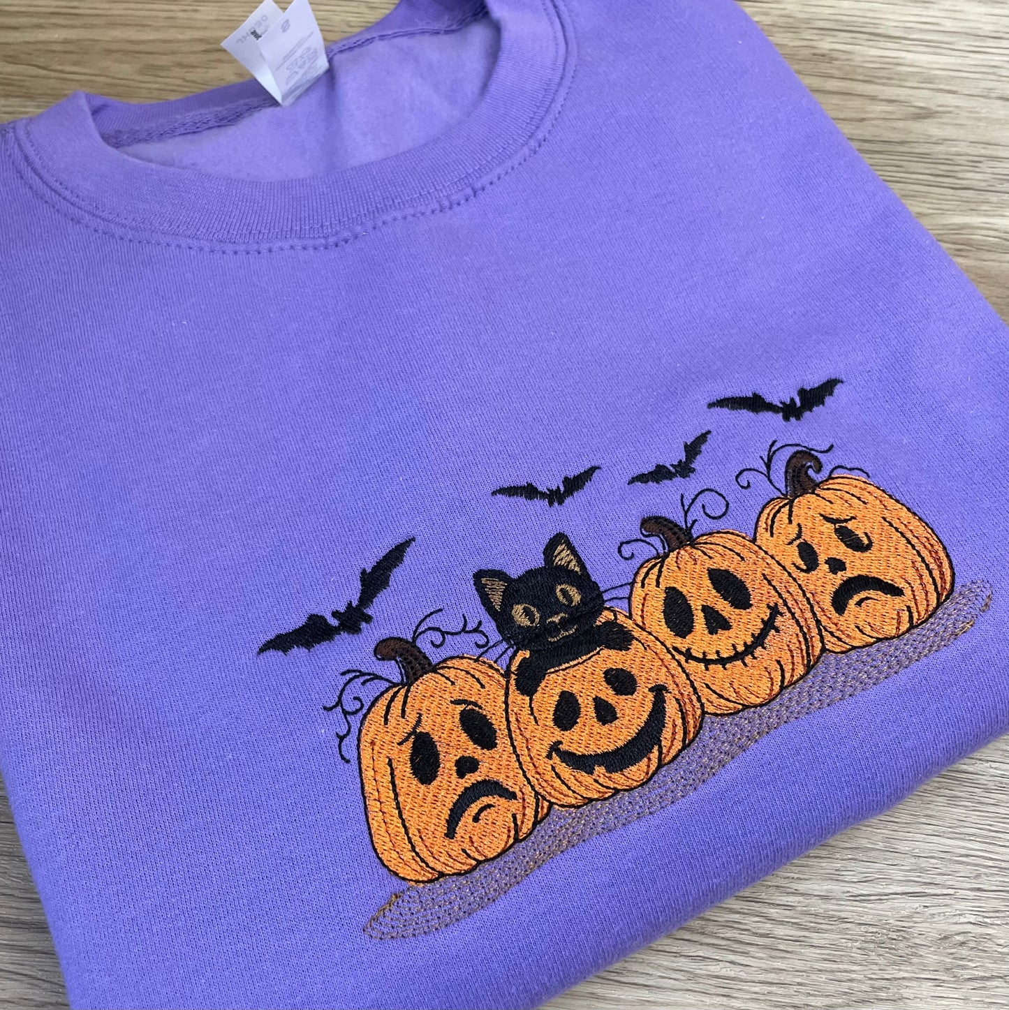 Pumpkin And Cat Embroidered Sweatshirt