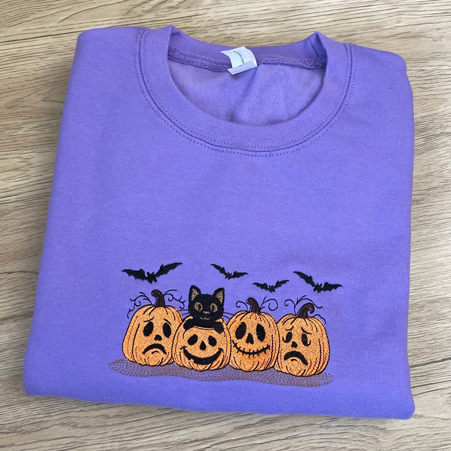 Pumpkin And Cat Embroidered Sweatshirt