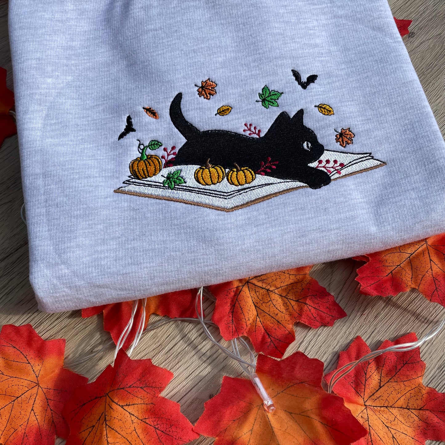 Book and Cat Fall Embroidered Sweatshirt