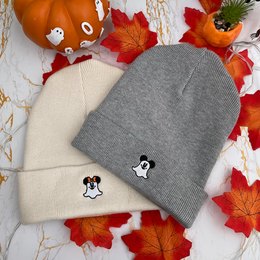 Minnie and Mickey Ghost Embroidered Beanie