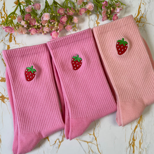 Strawberry Embroidered Socks