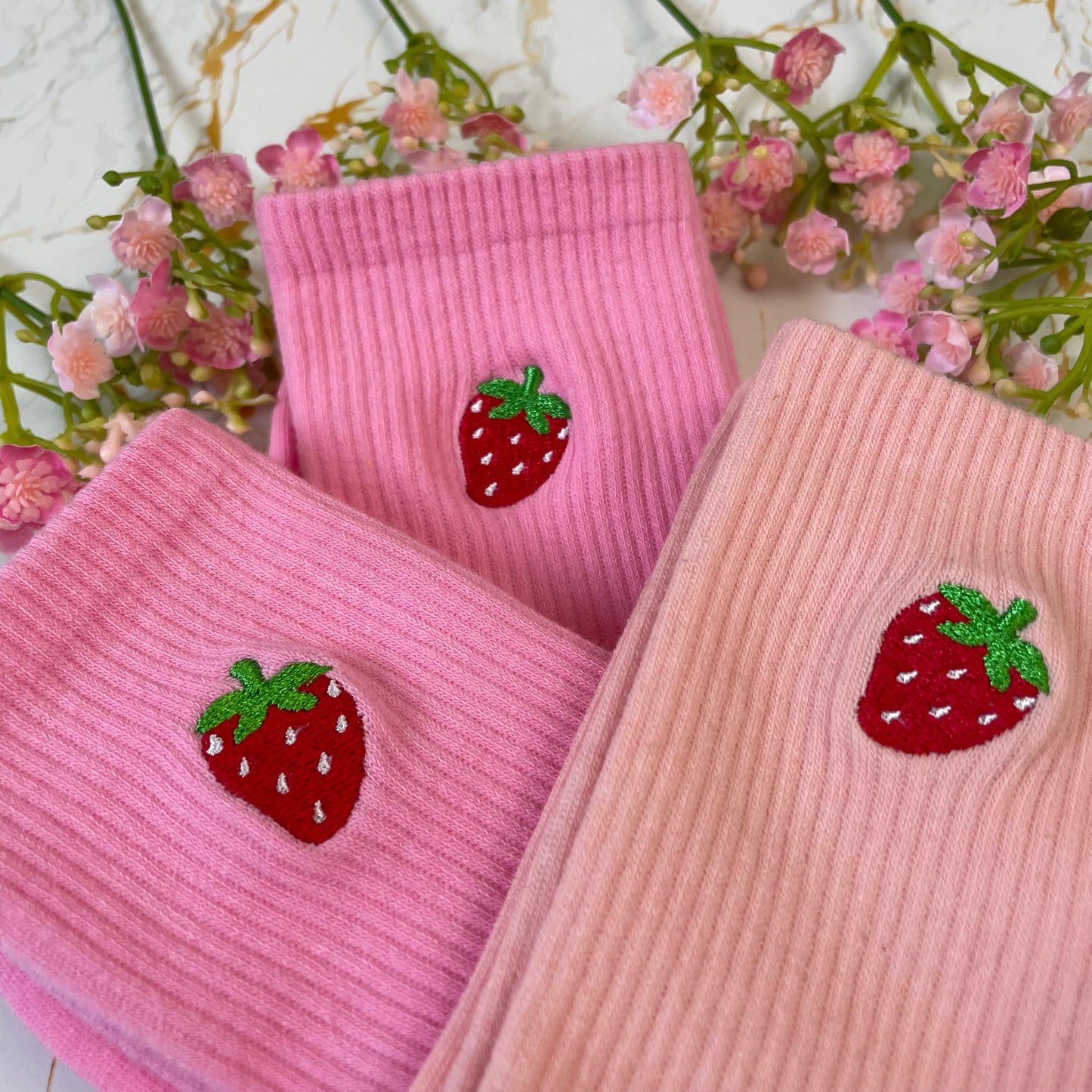 Strawberry Embroidered Socks