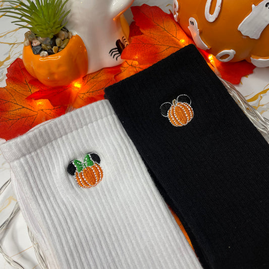Minnie and Mickey Pumpkin Embroidered Socks