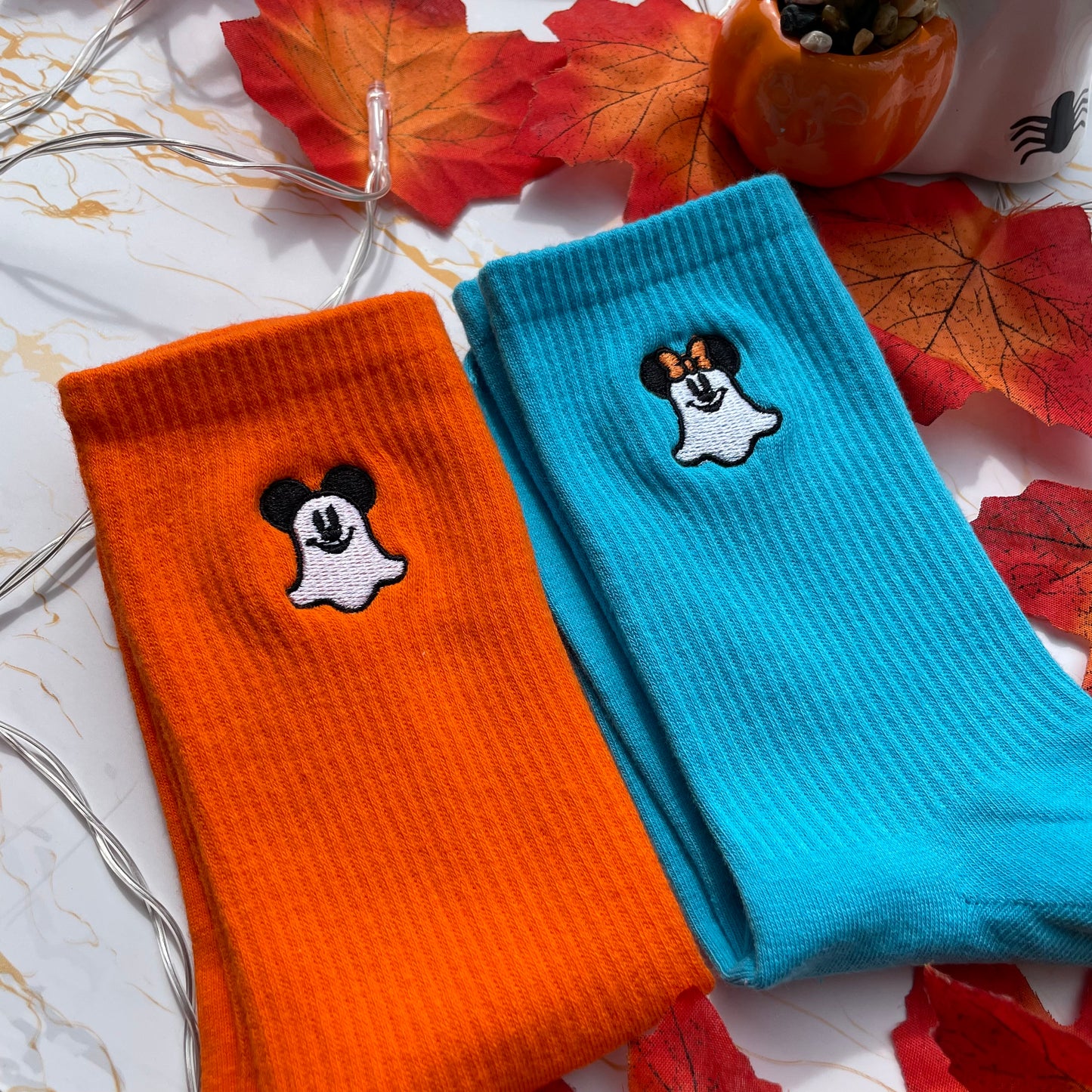 Minnie and Mickey Ghost Embroidered Socks