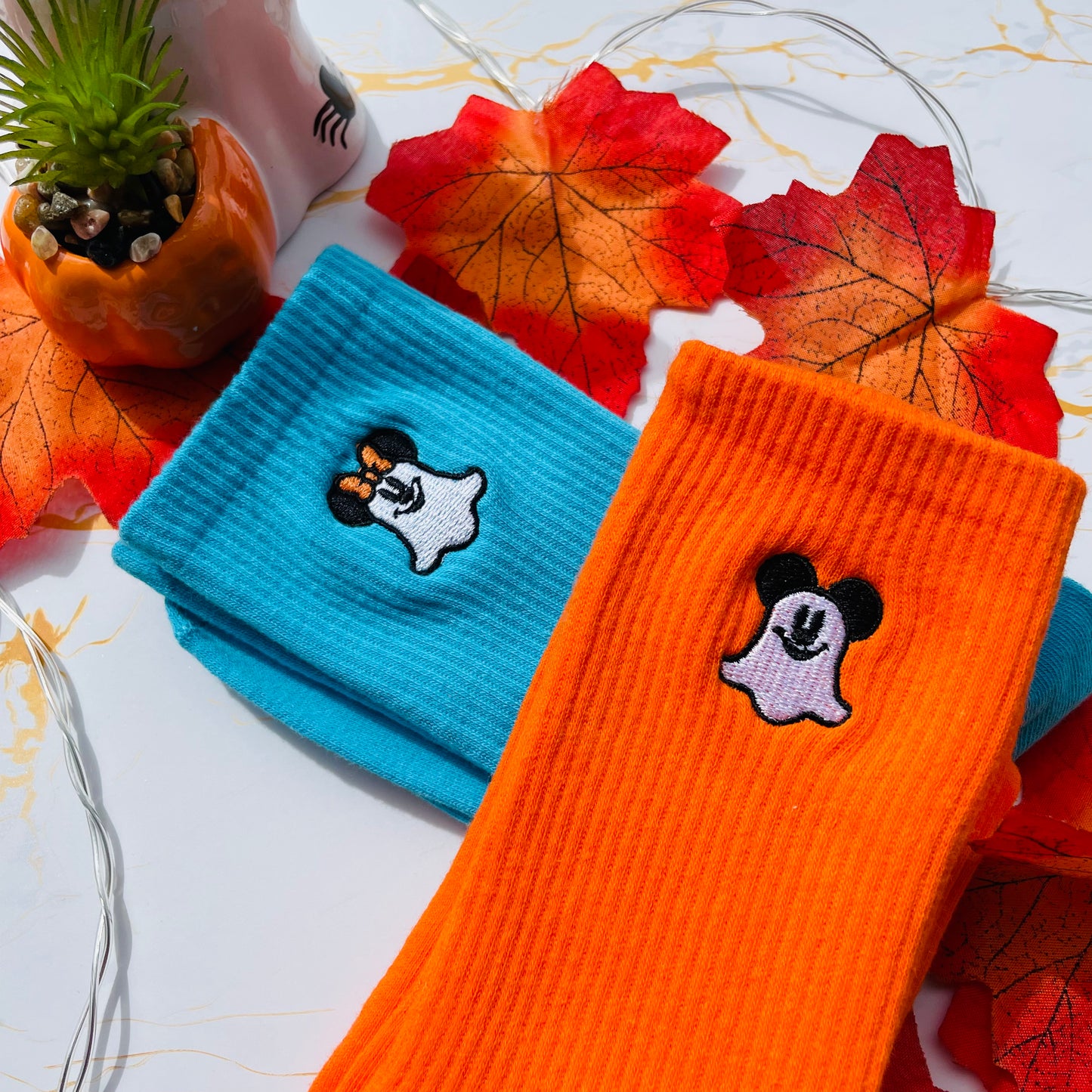 Minnie and Mickey Ghost Embroidered Socks
