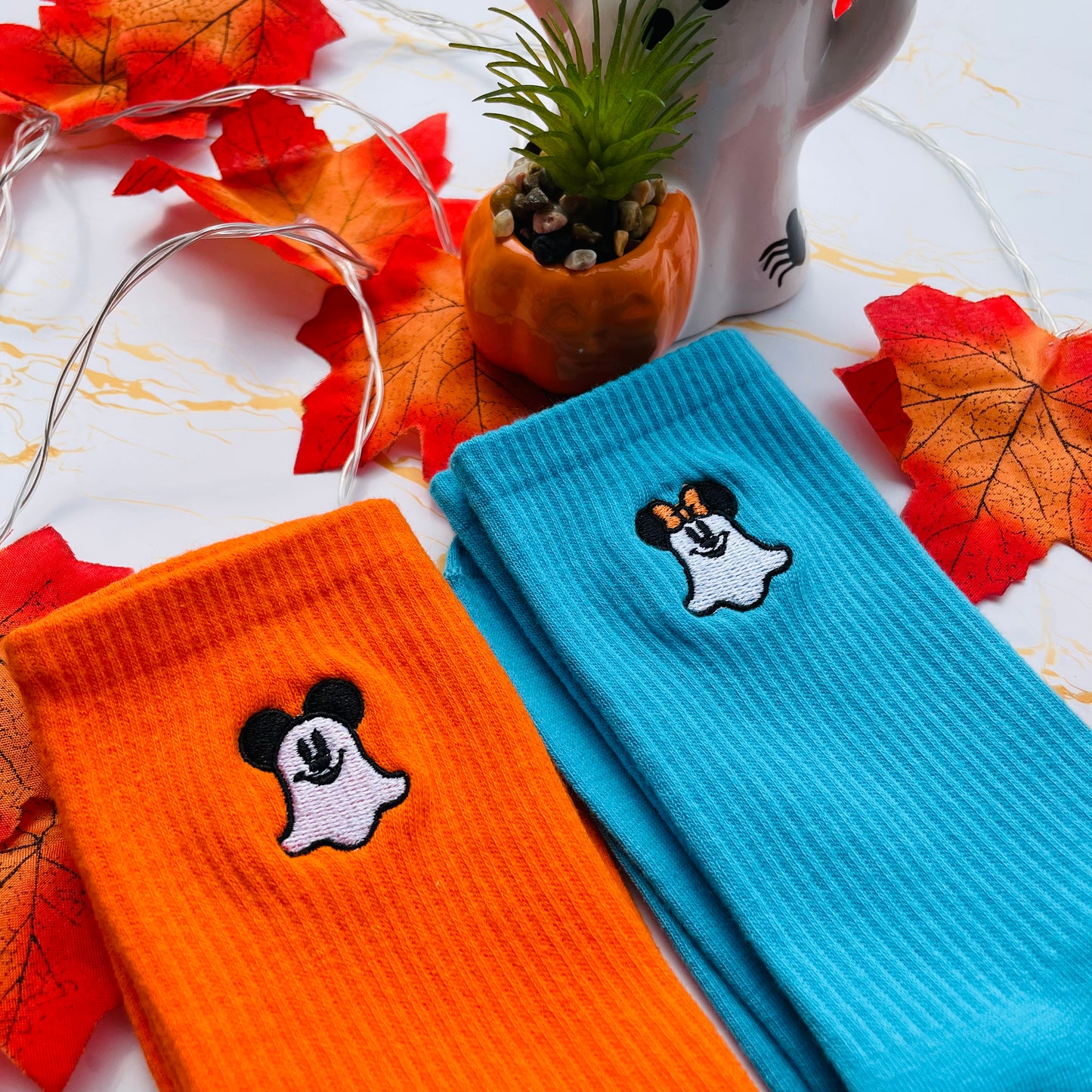 Minnie and Mickey Ghost Embroidered Socks