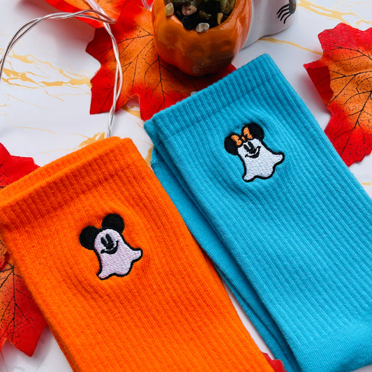Minnie and Mickey Ghost Embroidered Socks