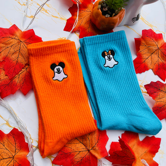 Minnie and Mickey Ghost Embroidered Socks