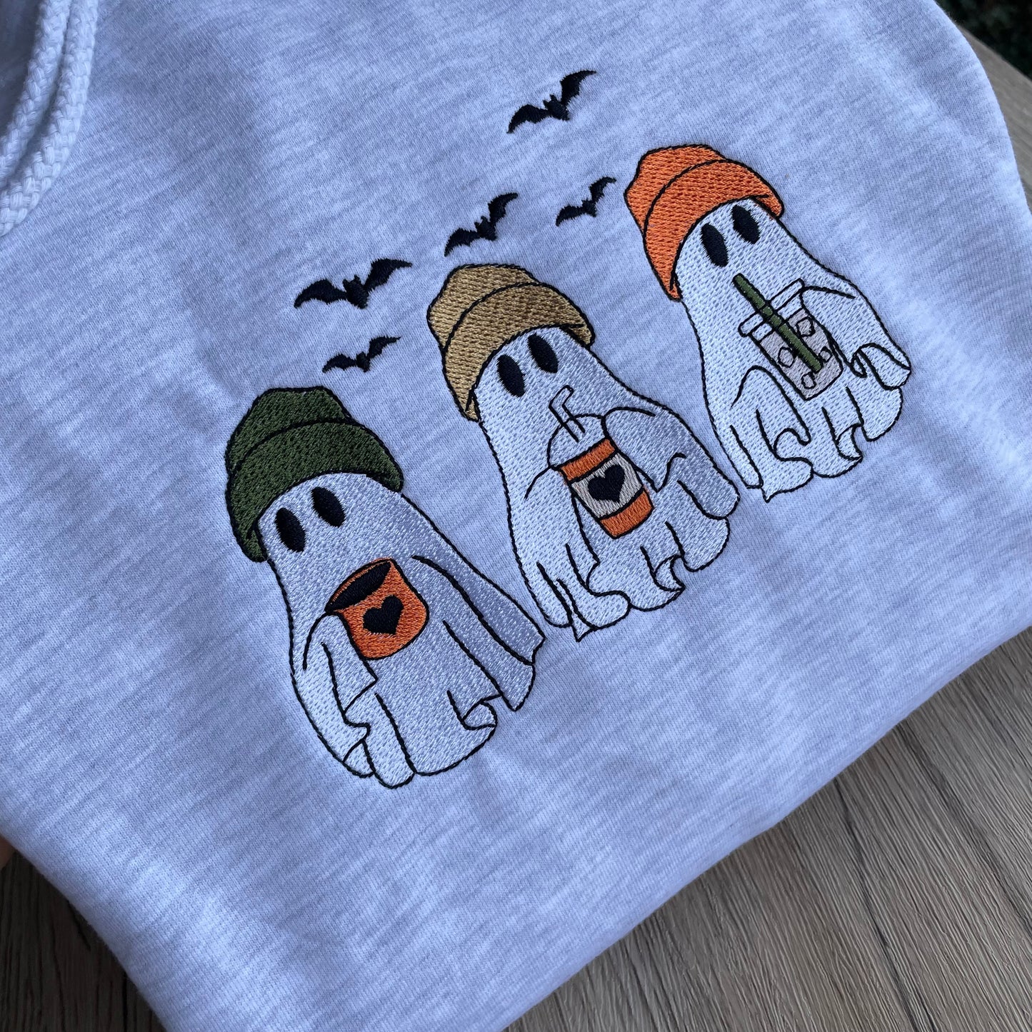 Ghost Drinking Coffee Embroidered Sweatshirt