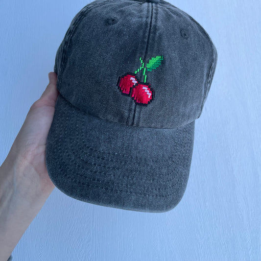Pixel Cherry Embroidered Cap