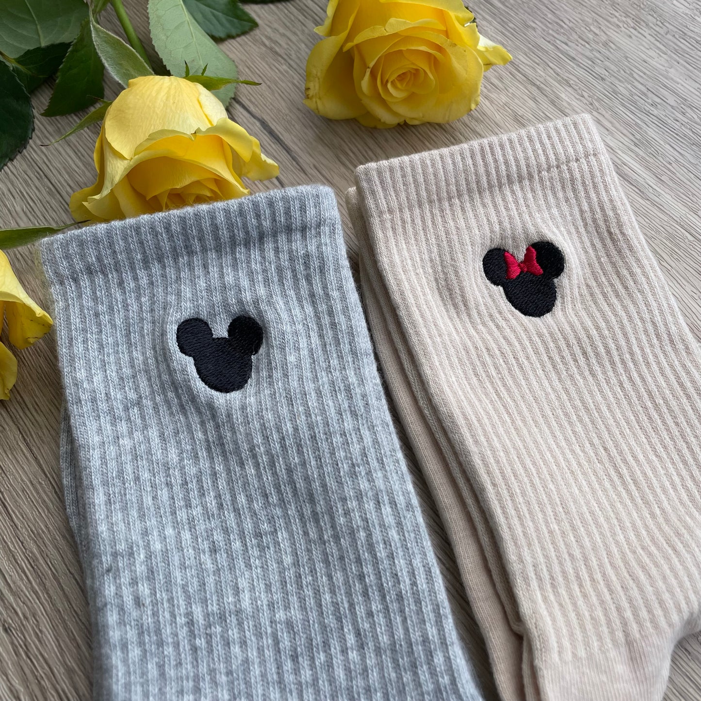 Mickey and Minnie Embroidered Socks