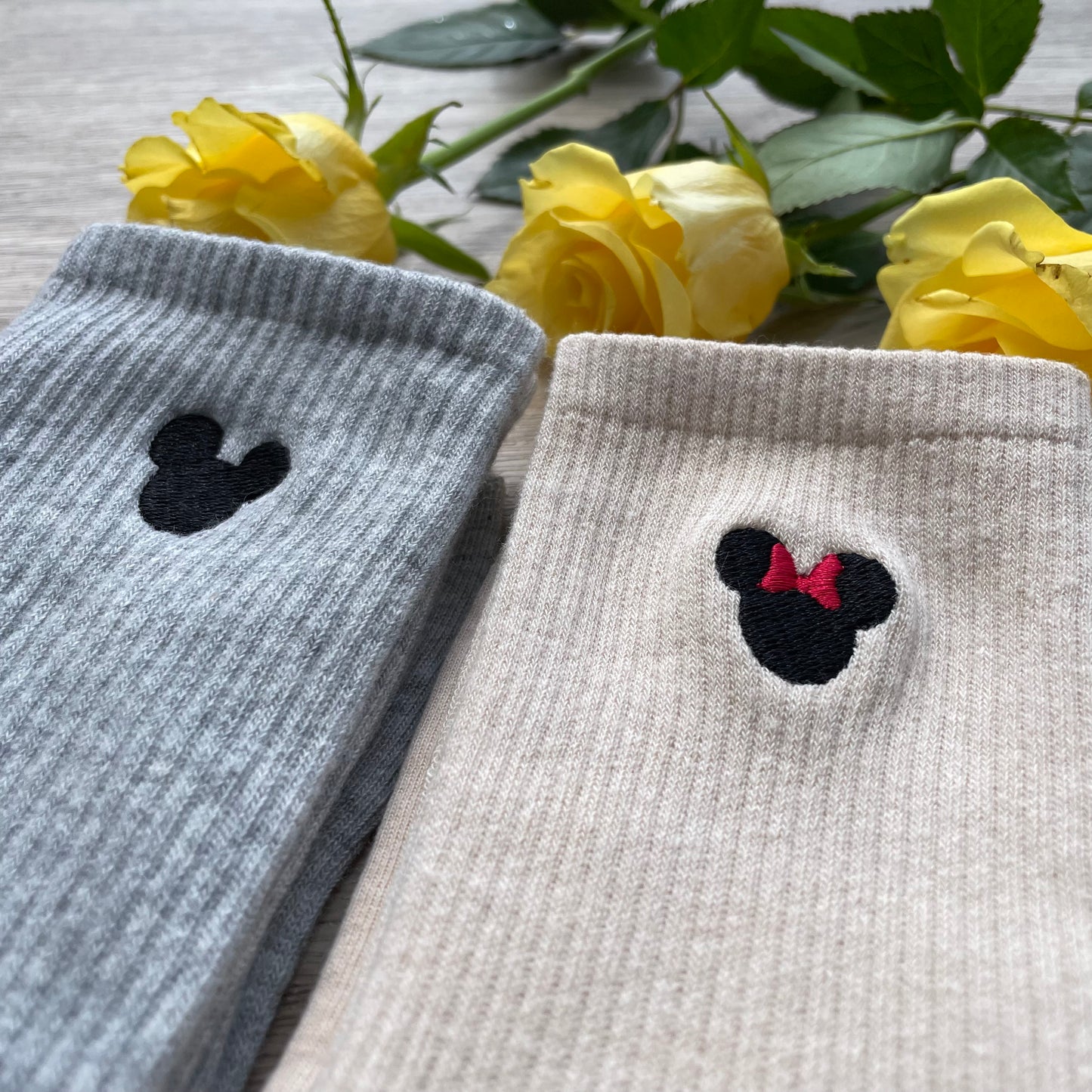 Mickey and Minnie Embroidered Socks