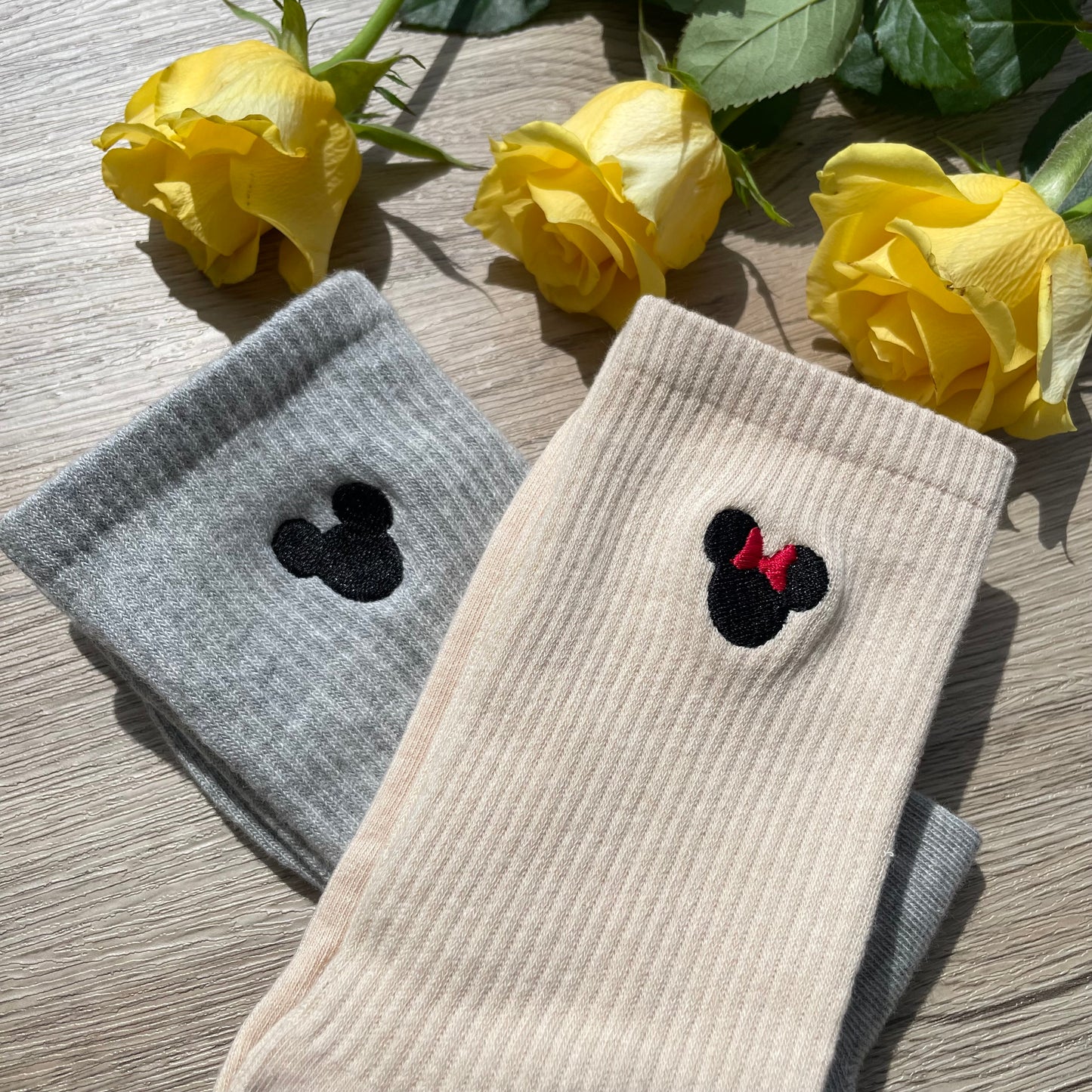 Mickey and Minnie Embroidered Socks