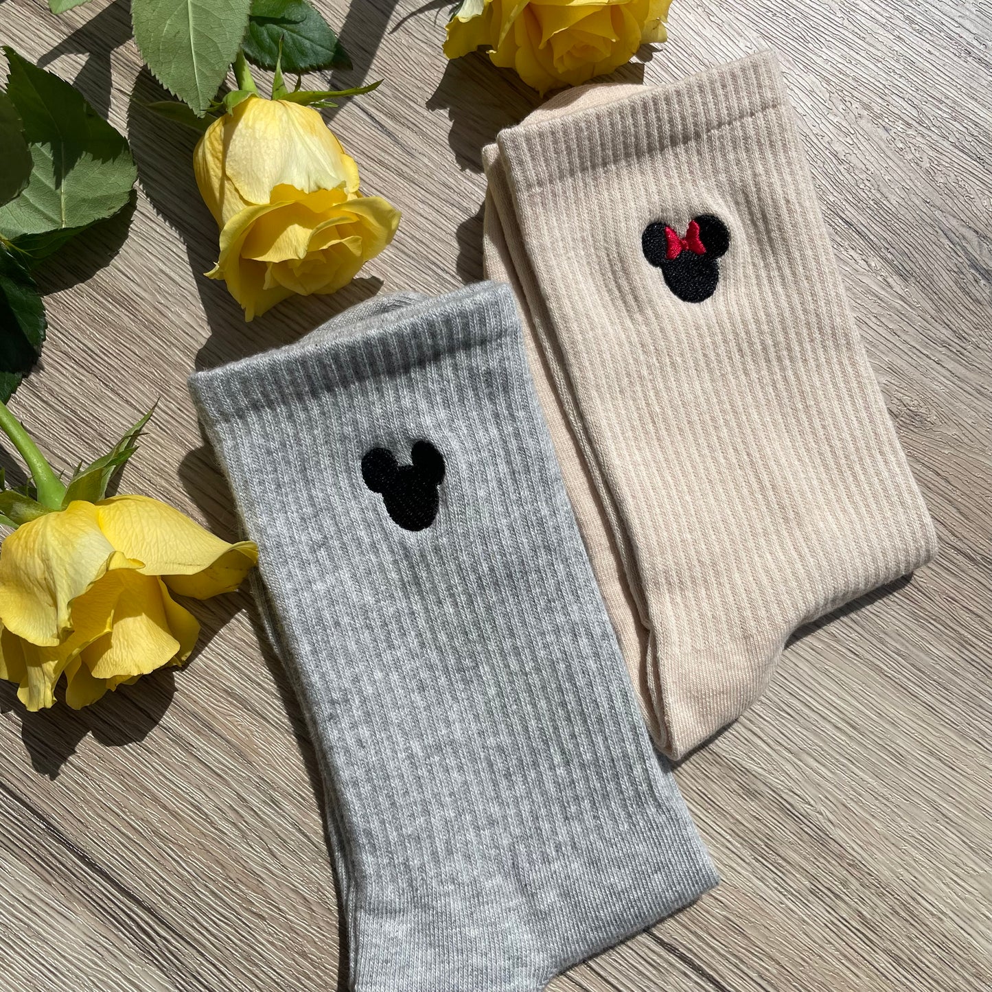 Mickey and Minnie Embroidered Socks