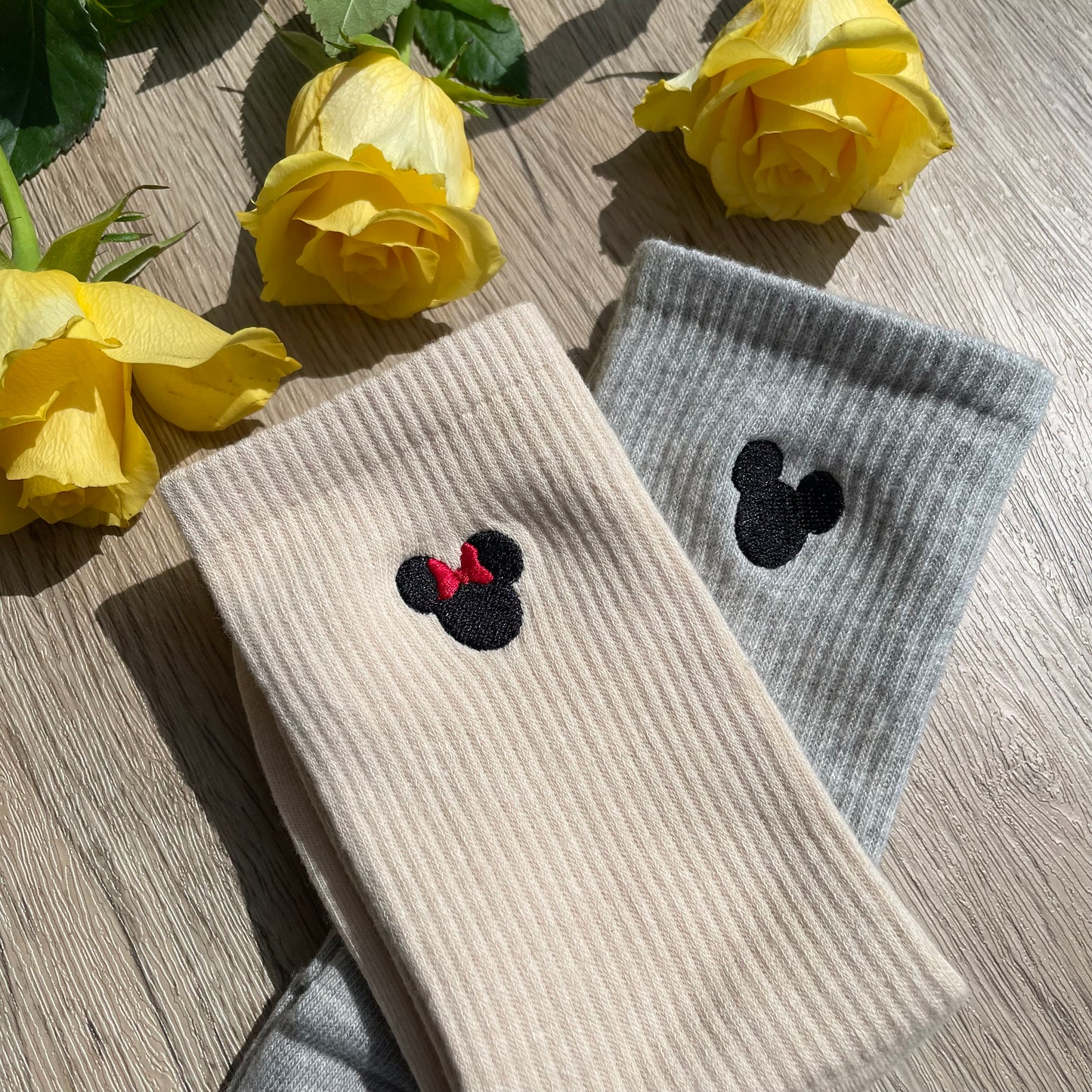 Mickey and Minnie Embroidered Socks