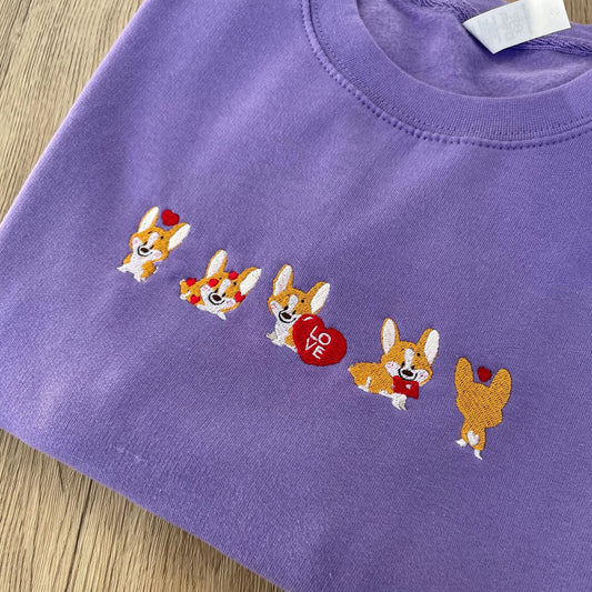 Valentine's Day Corgi Dog Embroidered Sweatshirt